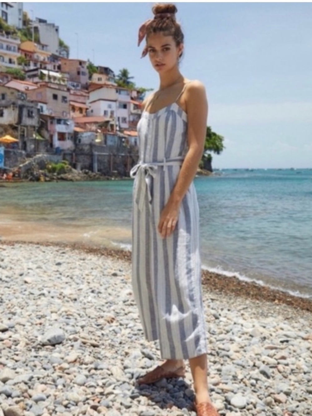 Rails Harper Jumpsuit Laguna Stripe Linen Blend Cropped Length Medium